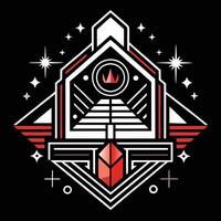 A red and white logo with a triangle and stars vector