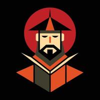 The monk is wearing a red hat and has a beard vector