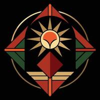 The sun is shining in a geometric design on a black background vector