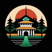 A round logo with a building in the middle vector