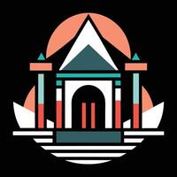 A logo for a temple with a pyramid and a sun vector