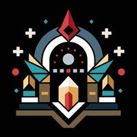 A colorful logo with geometric shapes and a star vector