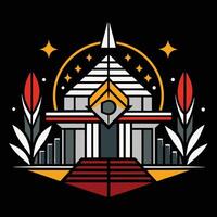 A building with a clock and stars on it vector