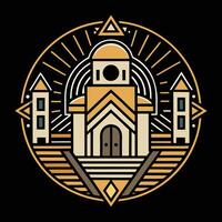 A church logo with a sun and a building in the center vector