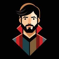 A man with a beard and a red and blue scarf vector