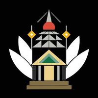 A black background with a white and red building vector