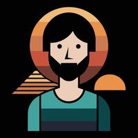 A man with a beard and a sun in the background vector