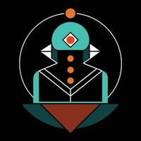 A robot with a hat and a circle around it vector