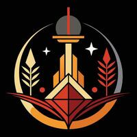 The logo for the game is a circle with a tower in the middle vector