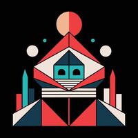 A geometric design with a house and a sun vector