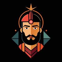 The face of a man with a beard and a star on his head vector