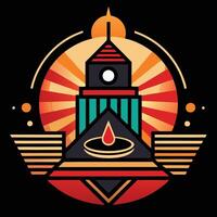 A logo for a temple with a clock and a pyramid vector