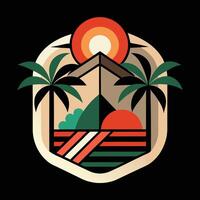 A tropical island with palm trees and a house vector