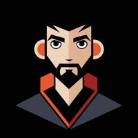 A cartoon man with a beard and a black and orange jacket vector