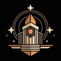 The logo for a building with a clock on it vector
