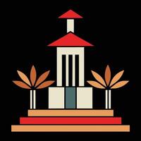 A building with a clock tower and palm trees vector