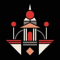 A black and red logo with a tower and two red balls vector