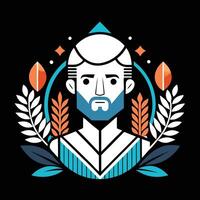 A man with a beard and a crown on his head vector