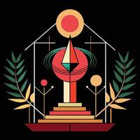 A colorful illustration of a house with a sun and a globe vector