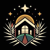 A church with palm trees and stars on it vector