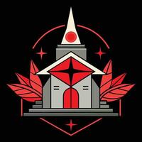 A church with red and black leaves on it vector