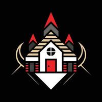 A house with a red roof and a black background vector