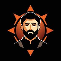 The avatar of a bearded man with a sun in the background vector