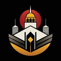 The logo for the game is a building with a clock on top vector
