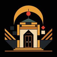 A building with a clock and a sun vector