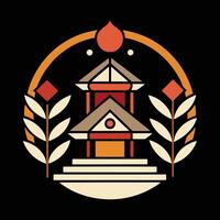 A logo for a temple in a round frame vector