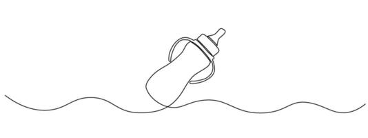 Continuous drawing one line drawing of baby bottle. Feeding bottle image in simple editable line style vector
