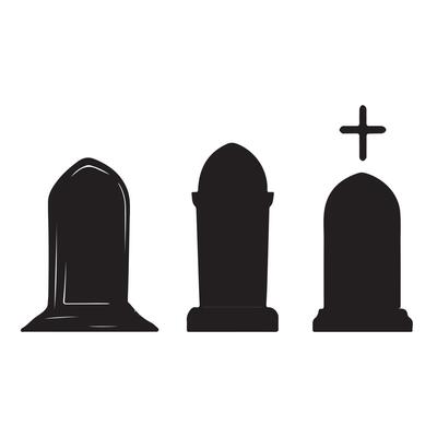 Three tombstones with crosses on them