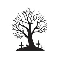 A black and white silhouette of a tree with crosses on it vector