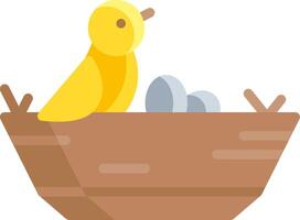 A yellow bird sitting in a nest with eggs vector