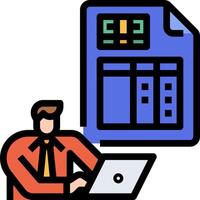 A man is working on a laptop computer with a file on the screen vector