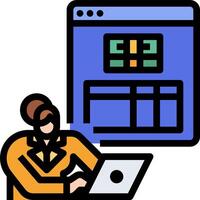 A woman is working on a laptop with a computer screen vector