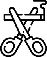 A pair of scissors and a cigarette are shown in a line vector