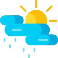 A blue cloud with a sun and rain drops vector