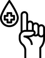 A hand holding a drop of blood with a cross on it vector