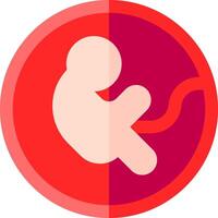 A red and white icon of a baby in a baby carrier vector