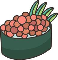A bowl of sushi with red and green fruit vector