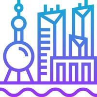 A city skyline with a building in the middle vector