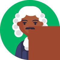 A cartoon man holding a sign with a picture of a judge vector
