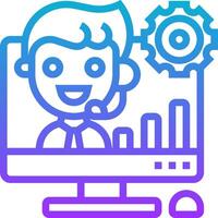 A man in a headset is sitting in front of a computer vector
