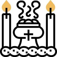 A black and white image of a cross and candles vector