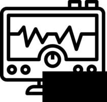 A black and white image of a monitor with a heartbeat vector