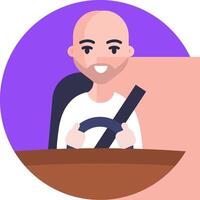 A bald man sitting in a car with a steering wheel vector