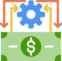 A money and gear icon with arrows pointing to it vector