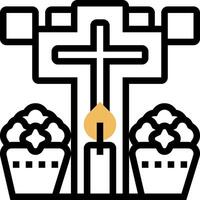 A cross and a candle in front of a church vector