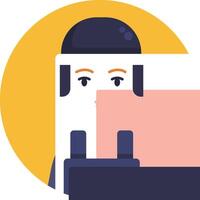 A person with a mask on their face is looking at a computer screen vector